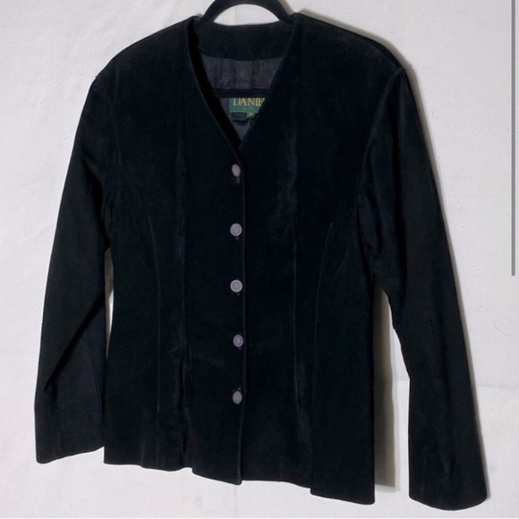Vintage Danier Black Suede Button Front Light Jacket 90s Blazer S - Picture 2 of 13